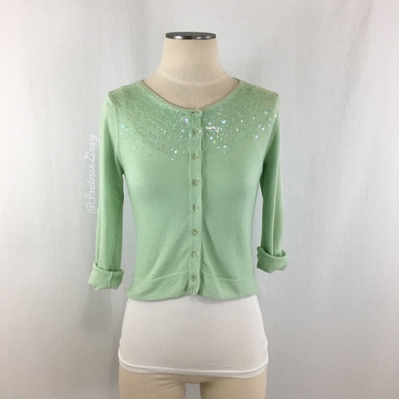 Anthropologie Sweaters - Anthropologie- MOTH Mint Green Sequin Crop Sweater